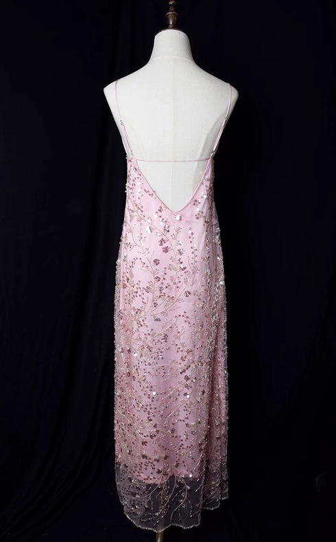 Pink Sequin Evening Gown - Strapless Glitter Dress - Pink Embellished Gown Plus Size